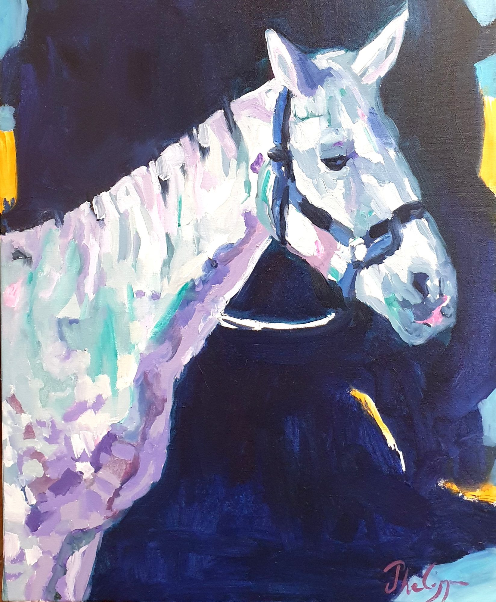 Cheval blanc, peinture de Michel Phelippeau