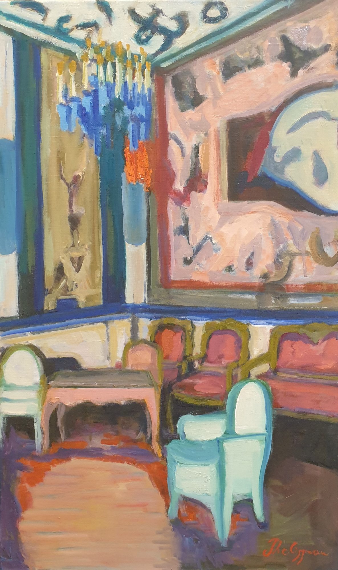 Intérieur au fauteuil blanc, peinture de Michel Phelippeau