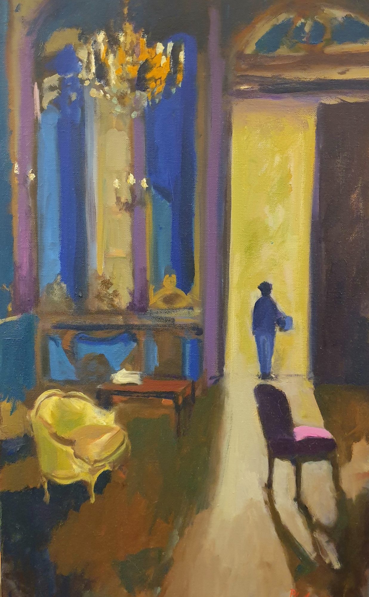 Intérieur au fauteuil jaune, peinture de Michel Phelippeau