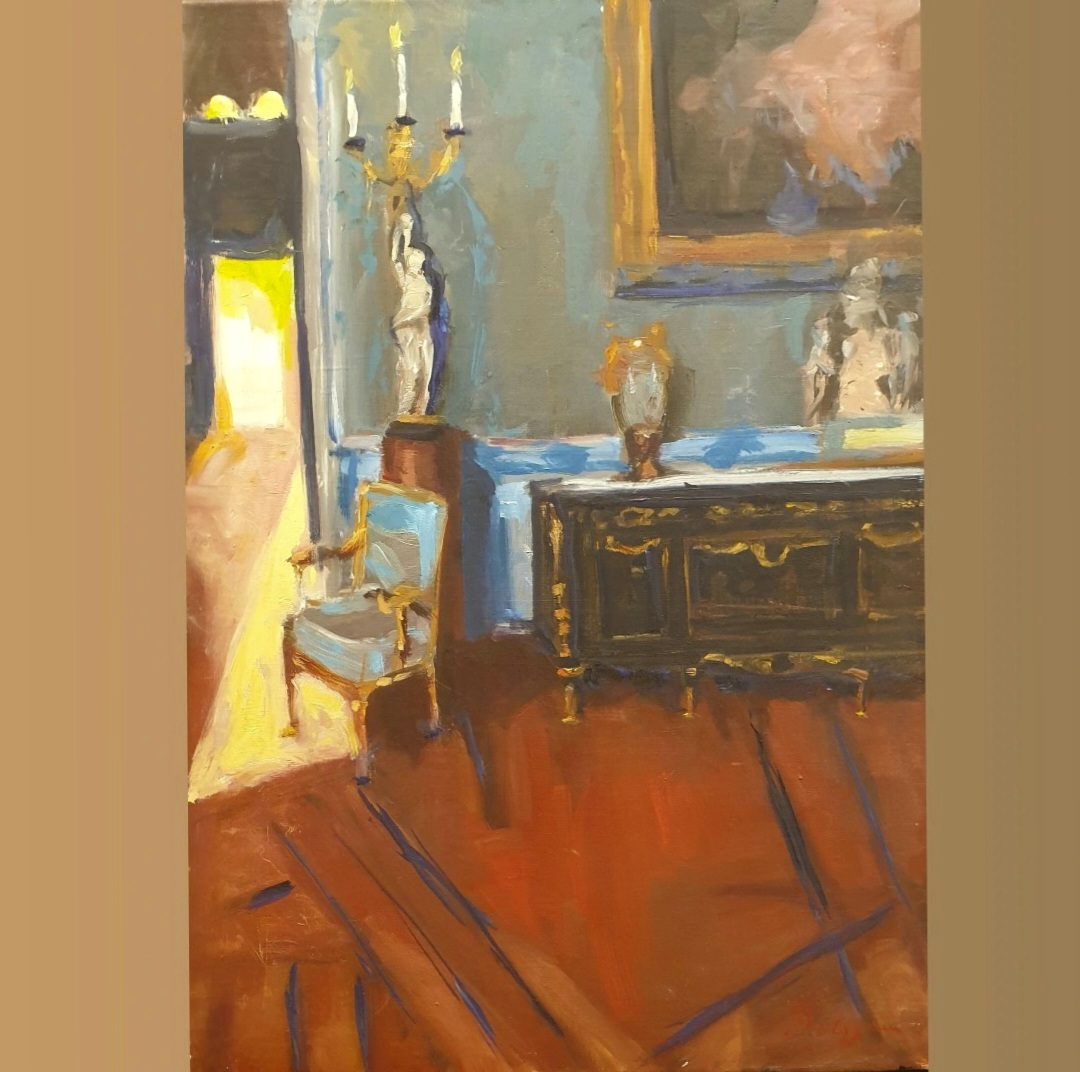 Intérieur tapis rouge, peinture de Michel Phelippeau