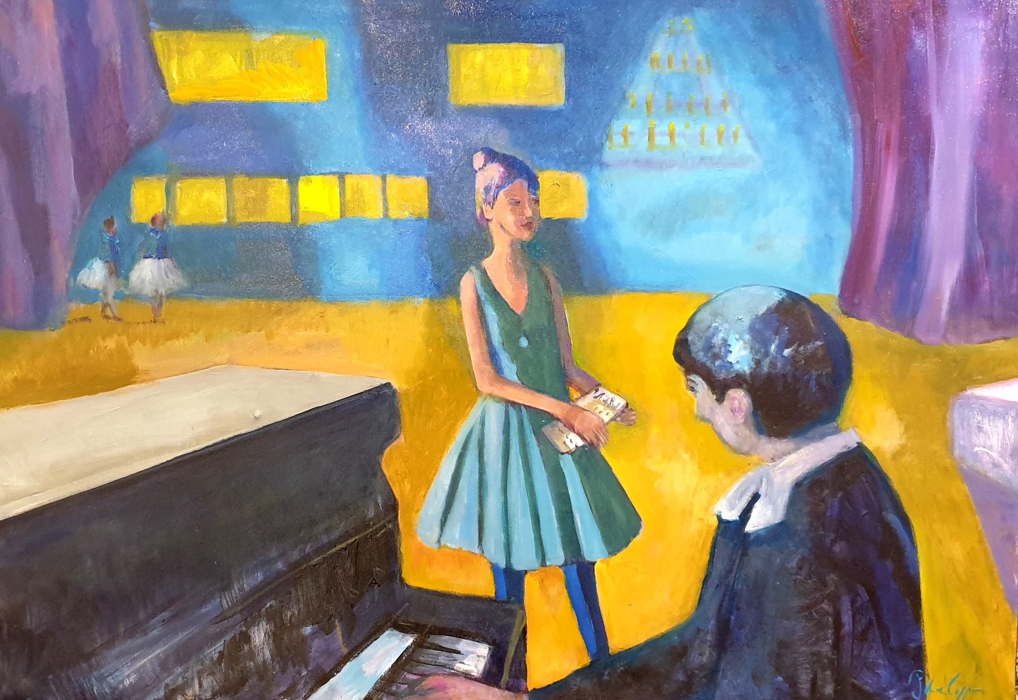 La danseuse et le pianiste, peinture de Michel Phelippeau