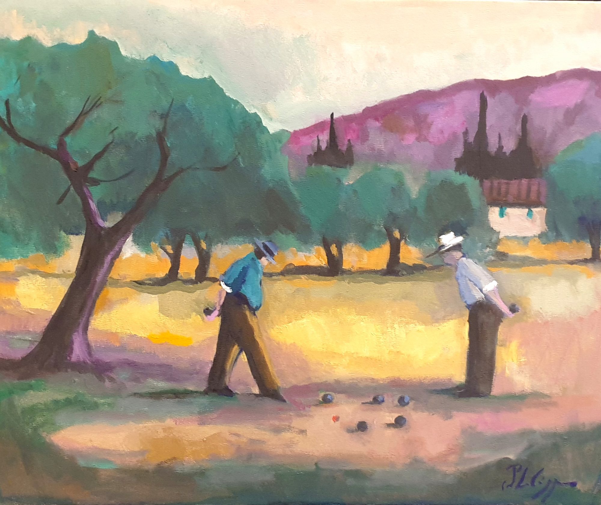 La partie de boules, peinture de Michel Phelippeau