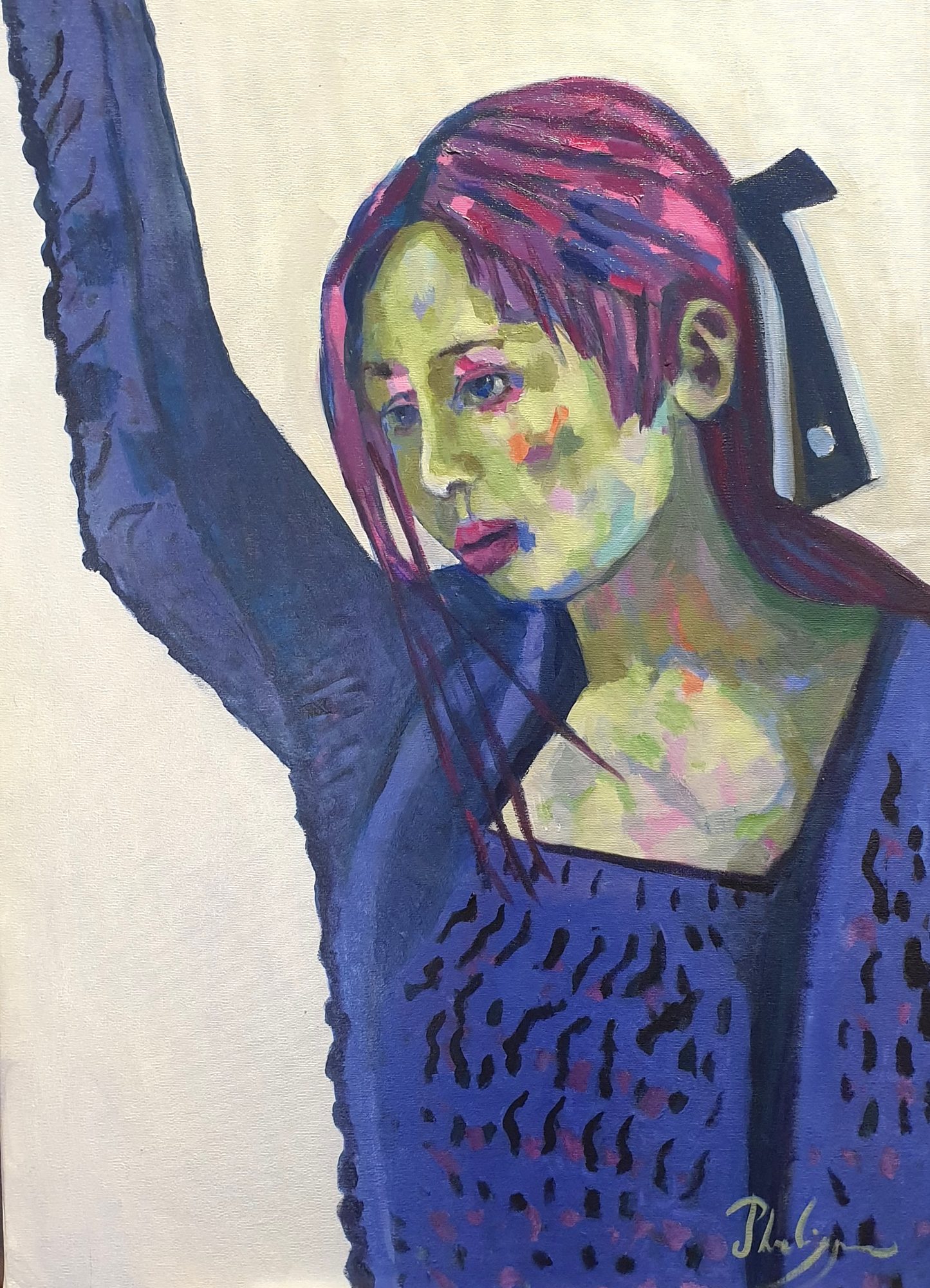 Harumi dans le métro, peinture de Michel Phelippeau