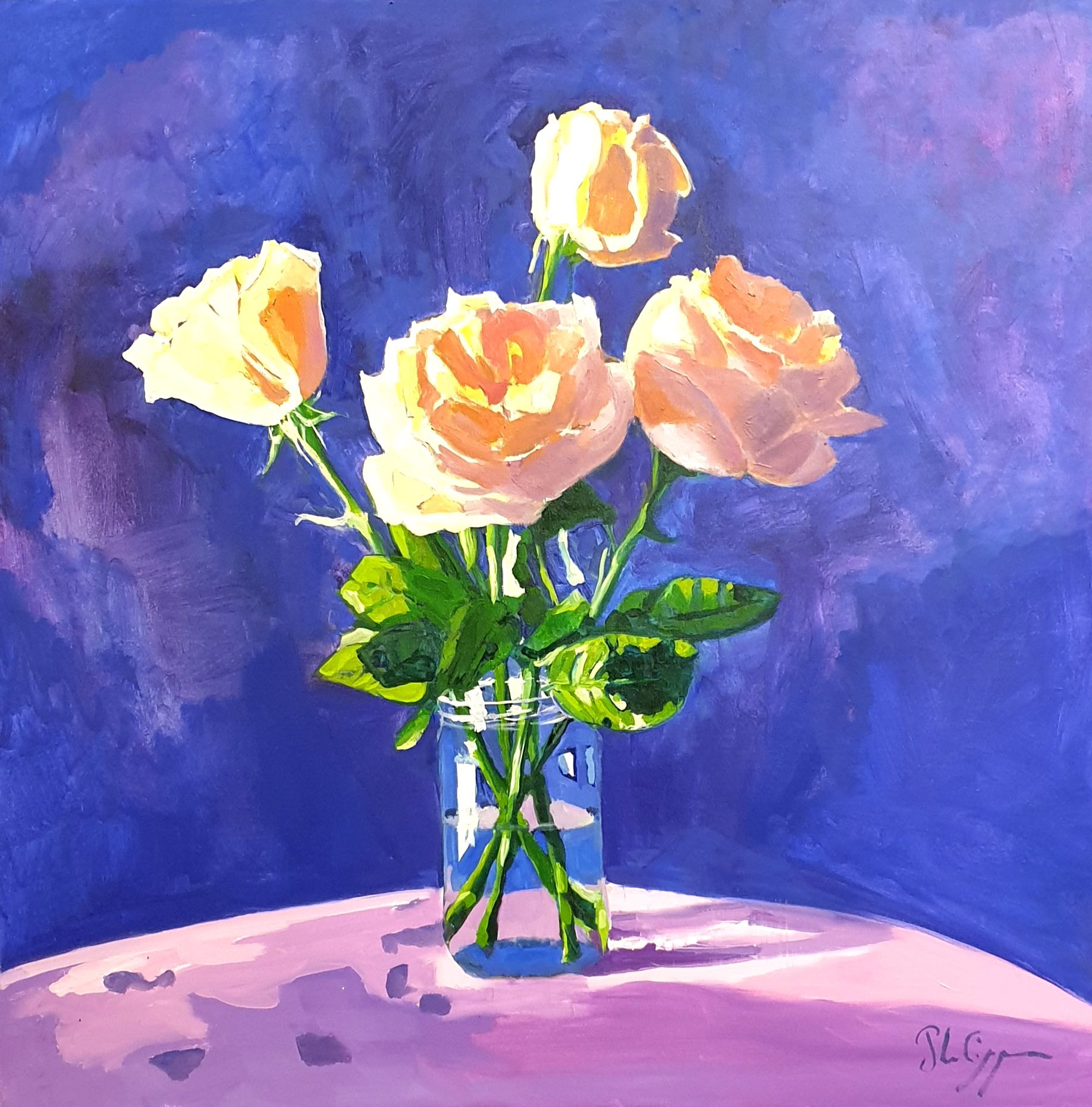 Roses, peinture de Michel Phelippeau